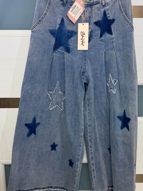 Blank NYC Denim - Blank NYC Blue Wide-Leg Jeans with Star Appliqués